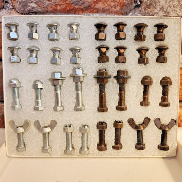Steampunk Nuts and Bolts Chess Set – Full 32 Metal Pieces – Industrial Punk VTG - Picture 8 of 11
